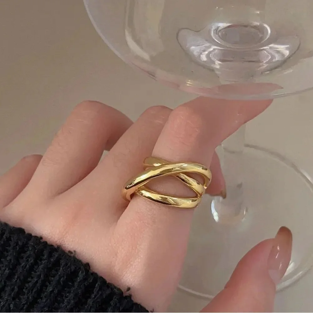 925 Sterling Silver Multi-layer Cross Modern Ring